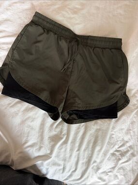 Women’s Olive Athletic Shorts with Black Liner
